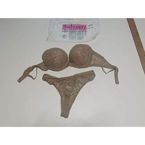 Swbreety Nude Lace Bra and Thong Lingerie Set - XL - New - Picture 2 of 7